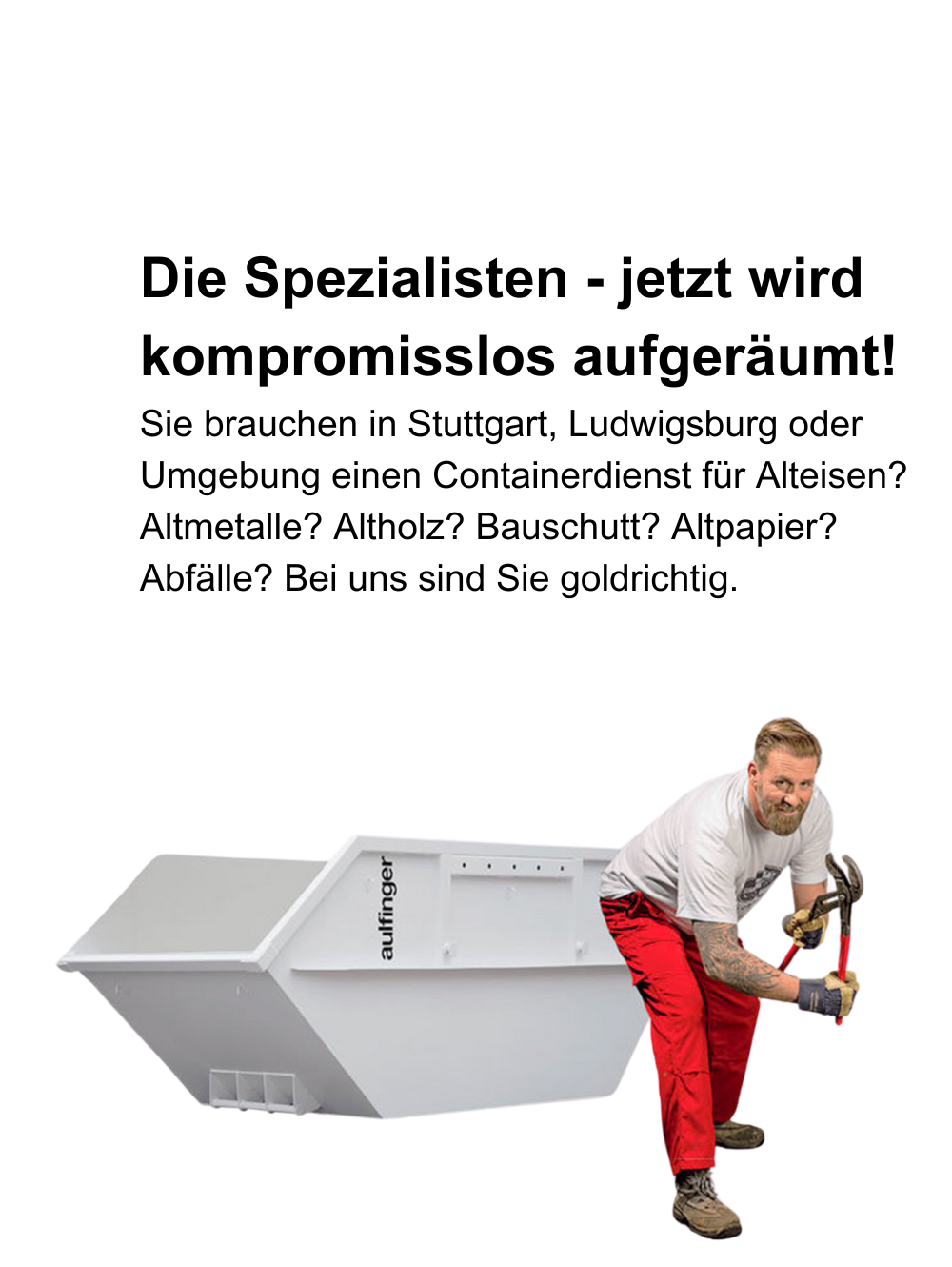 Sie brauchen in Stuttgart, Ludwigsburg oder Umgebung einen Containerdienst für Alteisen, Altmetalle, Altholz, Bauschutt, Altpapier oder Abfälle? Dann sind Sie goldrichtig!